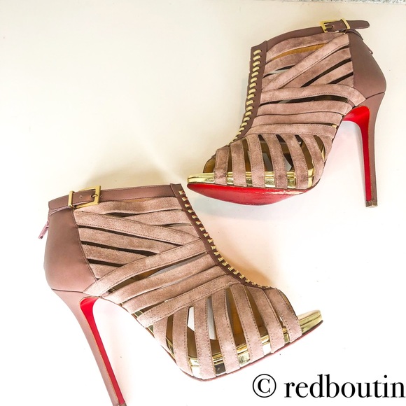 Christian Louboutin Shoes - Louboutin Karina caged suede and leather booties.